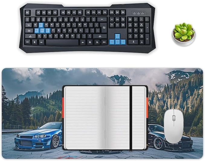 R34 JDM Car Large Mouse Pad Gaming Sport Car Mousepad Stance Mountain Landscape Car Desk Mat Extended Keyboard Computer Pad Office Desk Organizers and Accessories 35.4 x 15.7 Inch