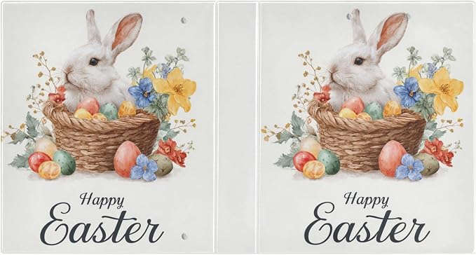 Watercolor Happy Easter Bunny Binder 3 Ring 1.5 Inch Binder with Clipboard&Pockets, Hardcover Binders Heavy Duty Large File Folder for Office School Supplies - Holds 200 Sheets, 2 PC