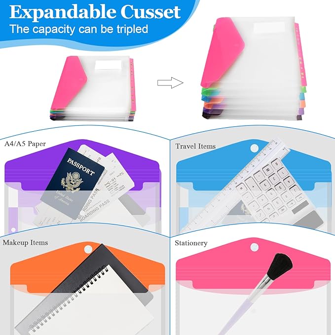36 Pack Binder Folders with Pockets 11 Holes Expandable Dividers for 2/3/4 Ring Document Pouch with Label Loose-Leaf Transparent Binder Organizer for School Home Office