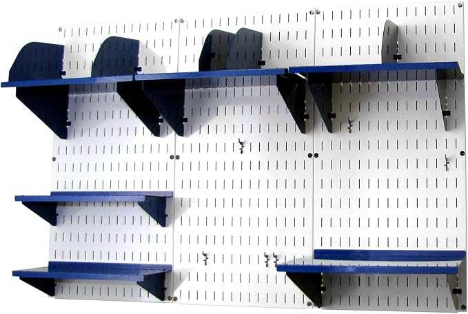 Wall Control Office Organizer Unit Wall Mounted Office Desk Storage and Organization Kit Slotted White Wallboards and Blue Accessories