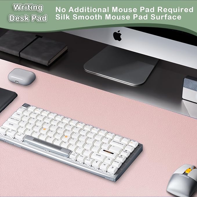 Boutilon Leather Desk Pad Protector,Non-Slip Mouse Pad,Laptop Desk Pad,Office Mouse Mat,Waterproof Leather Desk Blotter,Desk Writing Pad for Office and Home (XXXL-Light Pink,47"x 24")