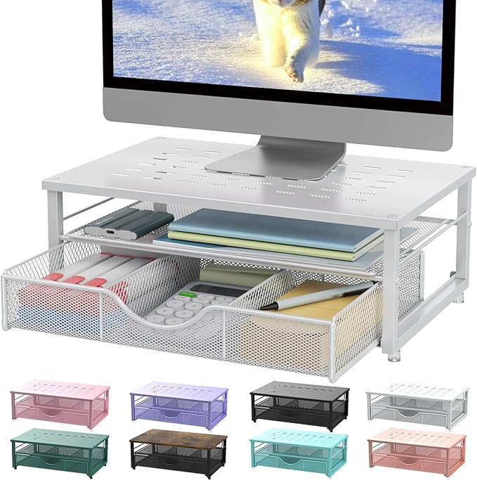 gianotter Computer Monitor Stand Riser with Drawer | Desk Organizers and Accessories Desk Accessories & Workspace Desktop Organizers Storage for Printer Stand (White)