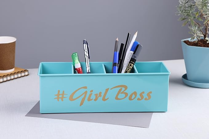 DUDKI HOME QUINTESSENTIALS 4 Compartments Pen Holder and Makeup Stand - Gift Office Desk Accessories Décor Storage Multi-functional Pen Organizer for Countertop Desk
