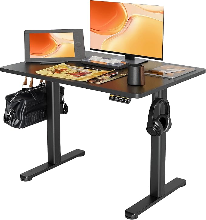 Claiks Electric Height Adjustable Standing Desk, 40x24 Inch, Black | Smooth Height Adjustment, 3 Memory Presets, Cable Management Hub&Hook, Stable Steel Frame, 176lbs Capacity, Easy Assembly