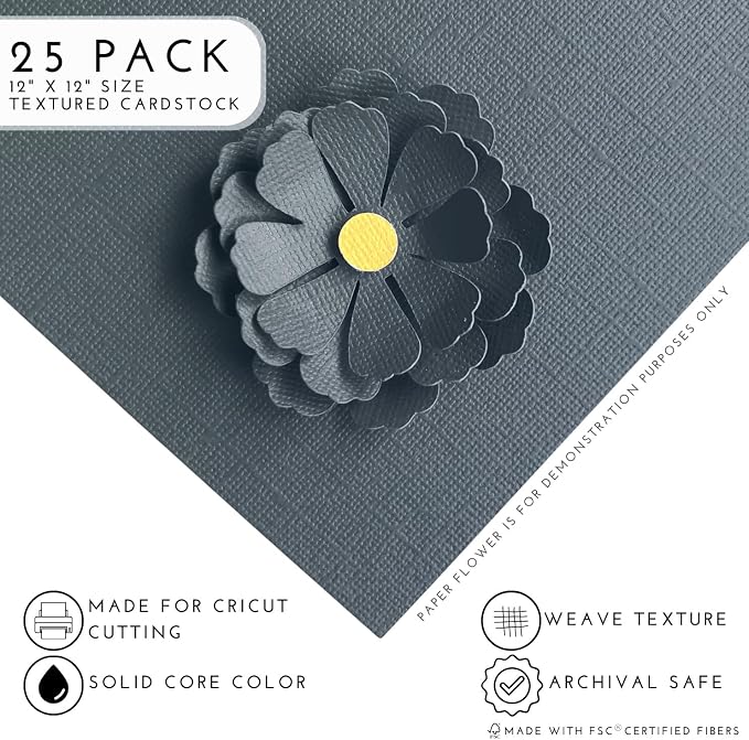 Slate Blue—12x12 Textured Cardstock | 80lb Textured Blue - Gray Scrapbook Paper | Premium Cardstock for Cricut Cutting | 25 Sheets