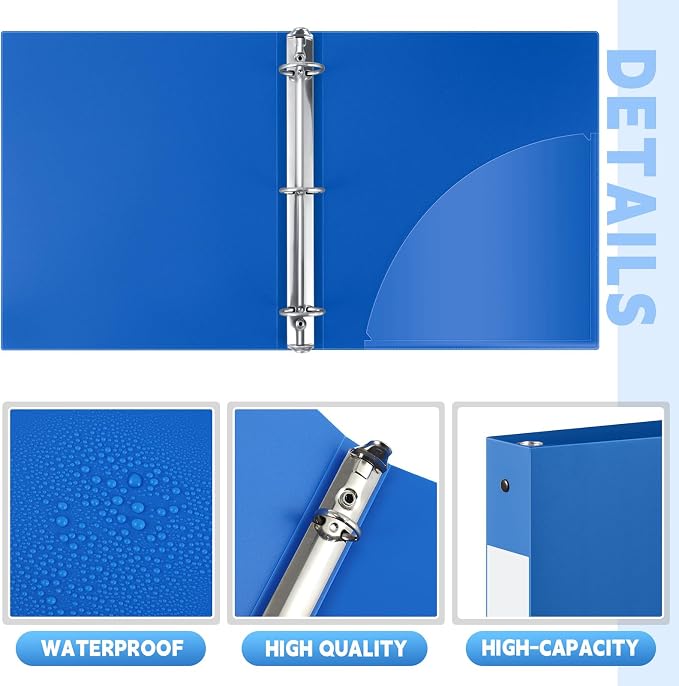 Henoyso 8 Pcs 1 Inch 3 Ring Plastic Binders, Bulk Flexible PP Binders for Classroom & School Supplies, Letter Size 8.5 x 11, Holds 240 Sheets with Interior Pocket (Blue)