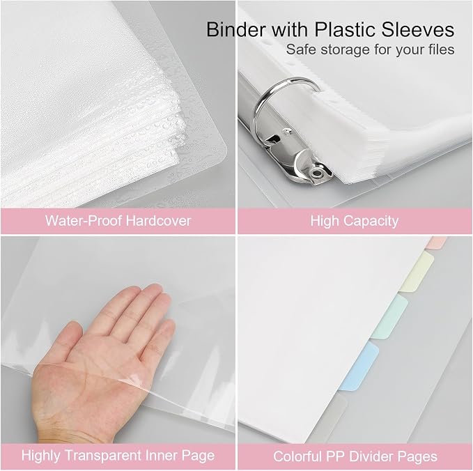 80-Pocket Clear Binder with Plastic Sleeves for Letter/A4 Size | Document Binder Organizer for Papers, Certificates and Artwork, Macaron PP Divider Pages for Presentation