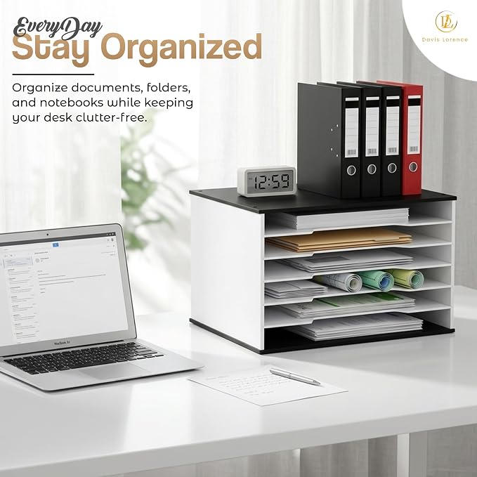 12x18 Construction Paper Organizer, 6-Tier Wooden Flat File for 11x17 & A3 Sheets | Large Durable wood composite organizer Paper Storage for Classroom, Office & Art Room | Black & White|
