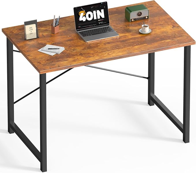 DUMOS 40 Inch Small Computer Desk, Gaming Desks for Home Office Bedroom | Modern Study Writing Work Table, Craft PC Desk Simple Workstation with Reinforcement Structure, Wood Brown