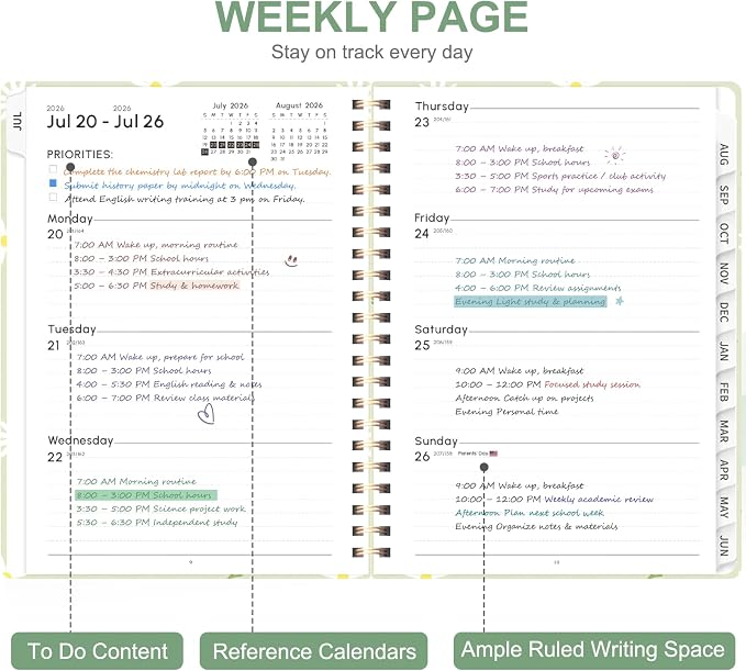 Planner 2026-2027, Weekly and Monthly Academic Year Calendar Planner, July 2026 - June 2027, Daily Agenda Book for Office School Supplies, A5(6.3'' x 8.5'')