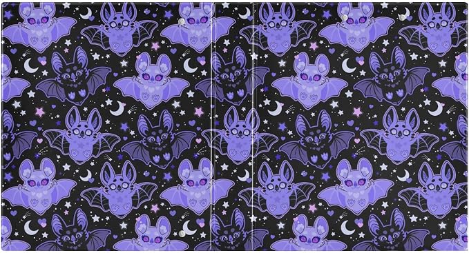 Cute Black Purple Moon Bat Binder 1.5 Inch Binder with Clipboard&Pockets, Cartoon Goth Bats Hardcover Binders 3 Ring Heavy Duty Large File Folder for Office School Supplies - Holds 200 Sheets