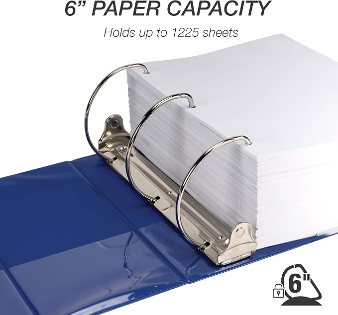 Samsill Durable 6 inch 3 Ring Binder, Locking D Ring Binder, Customizable Clear View Cover, Blue, Holds 1225 Pages