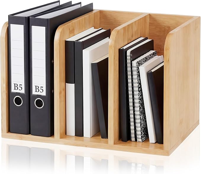 Novabright Bamboo Wooden 3-compartment File Magazine Holder | Vertical Compartments Keep Magazines, Binders, Notebooks, Folders, and Envelopes Separated, Organized, and Easy to Access
