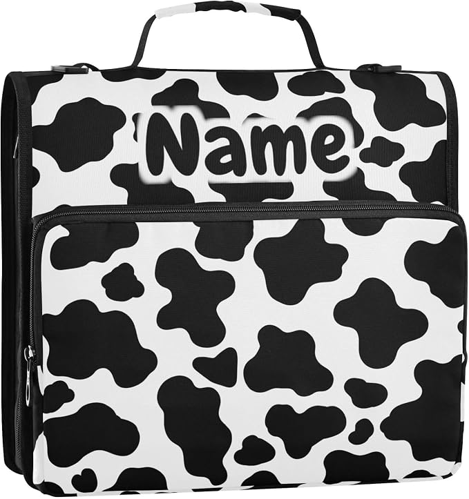 Custom Cow Print 3 Ring Binder Bag 1.5 inch Personalized Name Binder Organizer 500 Sheet Documents Storage for School Office