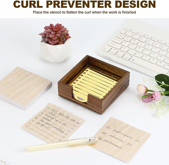 Buqoo Sticky Note Holder, Walnut Wood Post It Note Dispenser for Office Desk Supplies Organizer Accessories for Office Home Schools | Metal Stencil, 2* Sticky Notes 3"x3", Post It Note Dispenser Sticky Note Pad Holder Organizer for to Do Lists, Grocery...