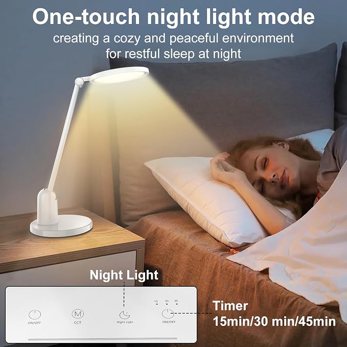 Kitloo Desk Lamps for Home Office with Stable Base, 1000LM Ultra Bright Eye-Caring Desk Light, 3000K-6000K Dimmable Table Lamp with Stepless Dimming & Timing Function for Work, Reading, Bedroom