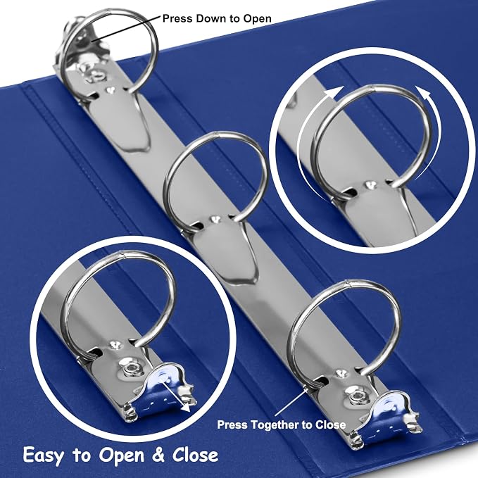 COMIX Sturdy 1.5 Inch 3 Ring Binder with Clear View Cover | 1.5"Heavy Duty Round Ring,PVC-Free Board,Holds 300 Letter Sheets,Wholesale for Offices & Classrooms,6 Pack (Dark Blue)