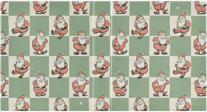 Green Checkered Funny Santa Claus Binder 3 Ring 1.5 Inch Binder with Clipboard&Pockets, Hardcover Binders Heavy Duty Large File Folder for Office School Supplies - Holds 200 Sheets