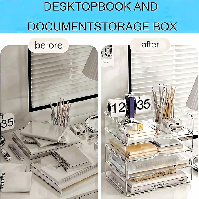 DCA 4 Tier Large Capacity Desk Organizer, Clear Stackable Paper Tray | High-Volume File Storage | Office, Home & School Use | Easy Assemble | Letter & A4 Compatible
