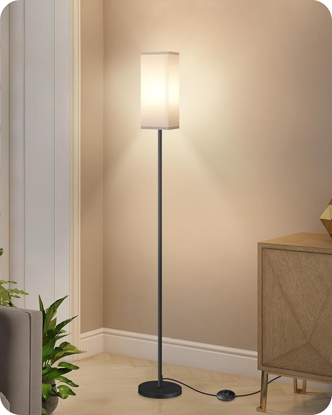 Floor Lamp, Pole Lamp with Foot Switch, Modern Standing Lamp Shade, Minimalist Freestanding Lamp (Bulb Not Included), for Living Room, Bedroom Office ETL Listed, Black and White CW07LD05