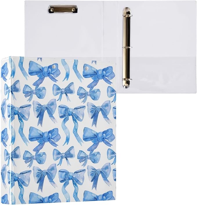 Blue Ribbon Bows Watercolor 3 Round Ring Binders | 1.5 Inch Binder with Clipboard, PVC Pockets, Work Organizer, Holds 200 Sheets for School Office 1 Pack