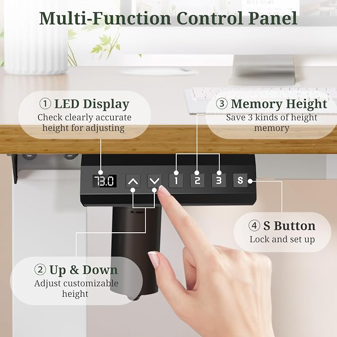 55 x 24 in Electric Standing Desk - Memory Height Adjustable | Ergonomic Sit-to-Stand Rising Computer Table Gaming Workstations with 2 Hooks and Wire Hole for Home Office, Natural