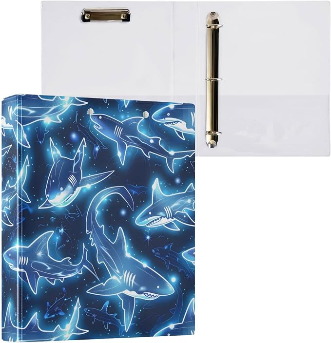 3 Ring Binder, Sharks Neon Big Graffiti File Folder Holds 200 Sheets File Storage for Women Men School Office Supplie