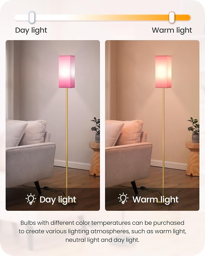Floor Lamp, Pole with Foot Switch, Modern Standing Lamp Lampshade, Minimalist Freestanding Lamp (Bulb Not Included), for Living Room, Bedroom Office ETL Listed, Gold and Pink DP07LD05