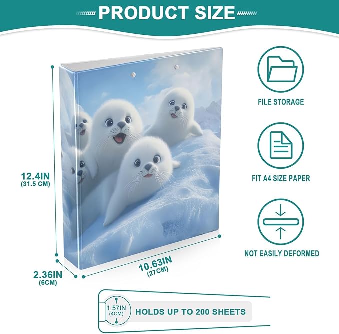 White Seal Lion Nautical 3 Ring Binder with 2 Interior Pockets 1.5 inch Binders 3 Ring Heavy Duty Fit 8.5" x 11" Letter Size for Office School, 2 Pack