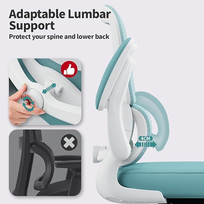 TRALT Office Chair - Ergonomic Desk Chair with Adjustable Lumbar Support, Mesh Computer Chair, Executive Chair for Home Office Comfortable Lumbar Support (1, Mint Green)