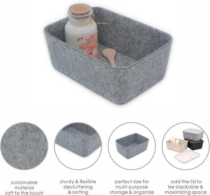 Office Felt Deep Storage Bin Desk Drawer Organizer Caddy Gray | Sustainable material soft yet sturdy,multi-purpose storage, sleek minimalist lifestyle