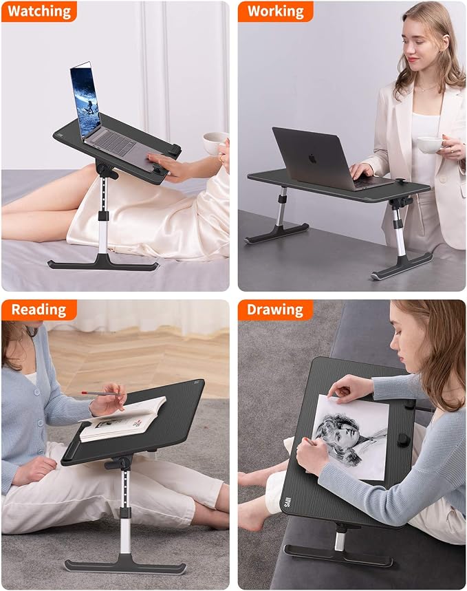 Laptop Desk for Bed, SAIJI Lap Desks Bed Trays for Eating Writing | 5 Heights, 4 Angles, Stable Folding Table for Bed Sofa Desk, Suitable for Laptops up to 17 Inches (60 x 33 cm Black)