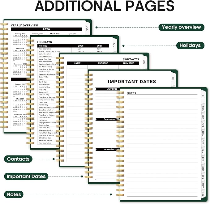 Taja Planner 2026-2027, 8.5" x 11" Calendar Planner, Jul 2026-Jun 2027 | A4 Hardcover Weekly & Monthly Academic Planner, Large Planning Agenda With Tabs, School & Office Supplies, Dark Green