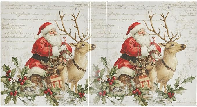 Vintage Santa Claus and Reindeer Xmas 3 Ring Binder 1.5" Decorative D-Ring Binder with Clipboard&3 Clear Pockets, Holds 200 Sheets A4 Size Paper Waterproof Binders for School Home Office|2 Pack
