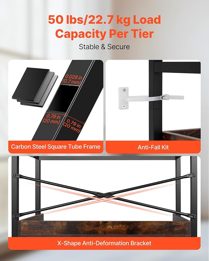 VEVOR Industrial Bookshelf, 6-Tier, Vintage Ladder Shelf Bookshelves and Bookcases, with Metal Frame, Book Organizer with Open Shelves, for Living Room, Bedroom, Kitchen, Home Office, Rustics Brown
