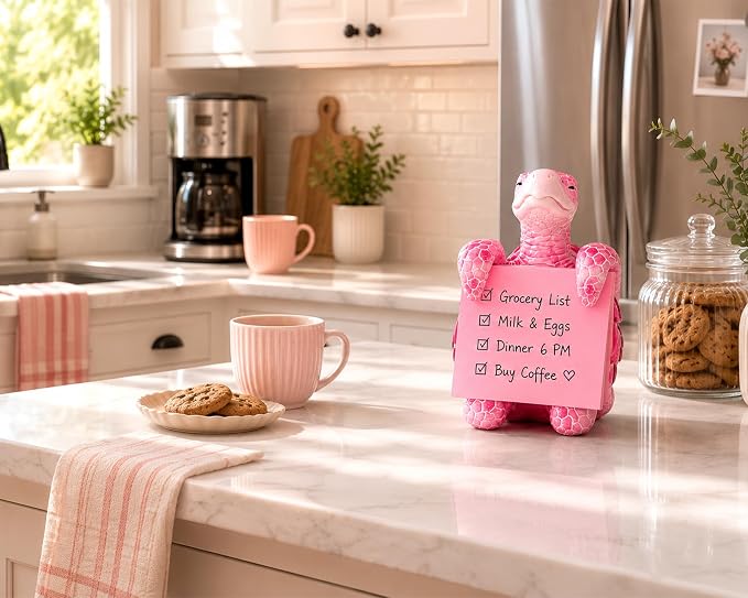Sea Turtle Pop-Up Sticky Note Dispenser for 3 x 3 in Notes, Pink | Includes 100 sheets, handmade resin desk decor for office, home or classroom; gift for teachers, coworkers and turtle lovers