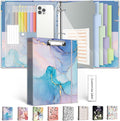 1 Inch 3 Ring Binder Organizer with Clipboard, 5-Tab Pockets Dividers, Clear Folder, 18 Divider Stikers, BVSSX Decorative Three Ring Binder with Pen Loop, Elastic Strap (Blue Marble,Letter Size)