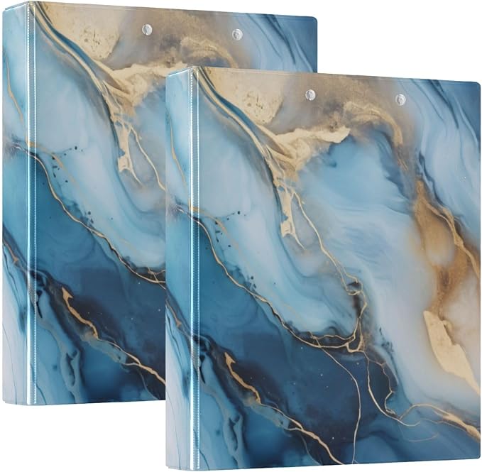 3 Ring Binder Gold Marble Blue Fluid Marble 1.5 inch Binders Three Ring Binders with Clipboard Fit 8.5'' x 11'' Paper 3 Interior PVC Clear Pockets for Office Supplies