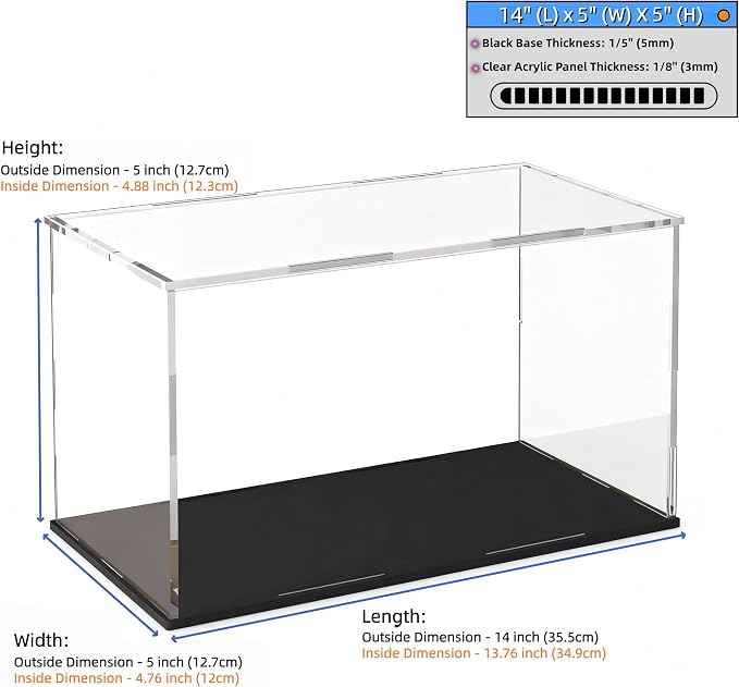 Large Acrylic Display Case, Clear Acrylic Display Box with Matte Base, Dustproof Collectible Storage Cases, DIY Easy Assembly Showcase for Figures, Models, Collectibles, 14 x 5 x 5 inch