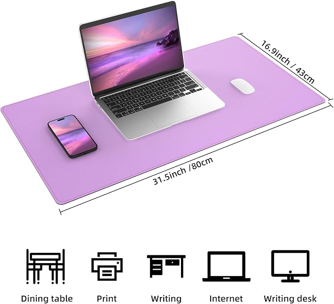 AFIING Cork Desk Mat 35.4" x 17", Dual-Sided Natural Cork & PU Leather Desk Pad, Non-Slip Waterproof Large Mouse Pad for Office, Home & Gaming (Purple)