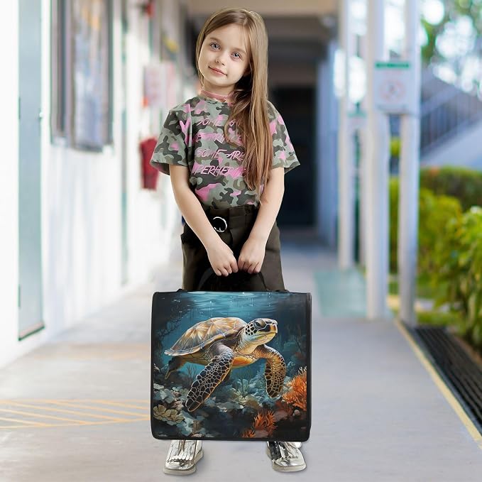Sea Turtle Binder Bag 3 Ring Zipper with Handle Shoulder Strap | for School Work Office Organizer Storage Case