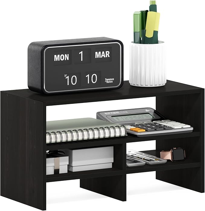 Furinno Hermite Desk Top Organizing Shelf Bookcase, Espresso | Desktop Office Organization Racks with Open Shelves, Desk Top Display Book Shelf, for Paper, Office Supplies, Magazine