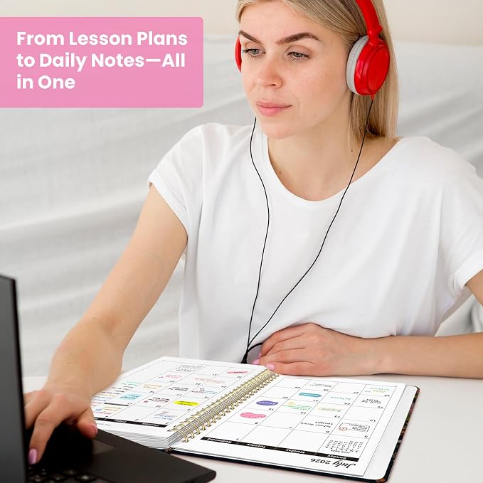 Academic Planner 2026-2027, Monthly and Weekly Calendar Planner, July 2026 - June 2027, Pretty Hardcover Teacher Student Planning Agenda Book with Tabs, Fit for School Office Supplies, 8.5" x 11", Humming Glow