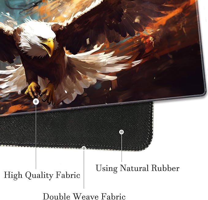 Extended Gaming Mouse Pad 31.5" x 11.8", with Edge Stitching, Non-Slip Rubber Base Keyboard Pad, Suitable for Work, Game, Office, Home and Coasters, Eagle