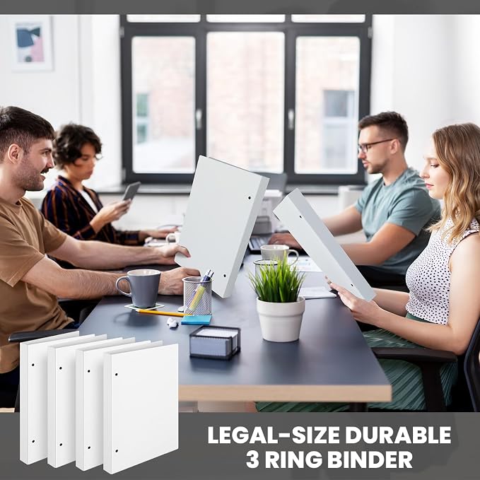 Henoyso 4 Pcs Legal Size Binder 3 Ring 1" Durable White Binders for 8.5" x 14" Paper Hold up to 175 Sheets for Documents Artwork Blueprints, Office, Home, Work Places