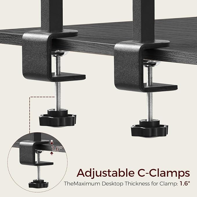 MAHANCRIS Clamp on Desk Corner Organizer, 3-Tier Desktop Shelf, Adjustable Desk Corner Storage Shelf with Metal Frame, for Office, Game Room, Black DSBK5501
