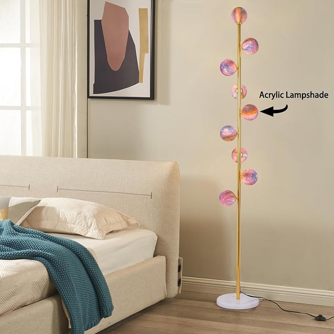 Hsyile Modern Creative Floor Lamp for Living Room,Bedroom,Office,Globe High Pole Standing Lamp, Tree Lamp (Gold&Colored Shade)
