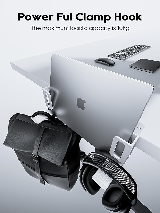 NODOCA Laptop Storage for Desk, Vertical Laptop Stand for Desk, MacBook Vertical Stand, with Headphone Holder, Desk Side Storage for MacBook/Surface/Samsung/HP/Dell[M, White]