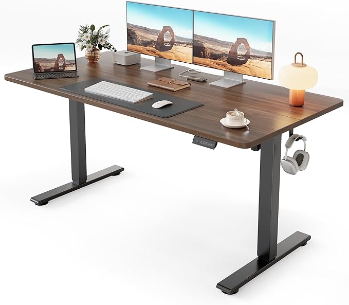 Cubiker Standing Desk, 55x28 Inches Sit Stand Home Office Desk, Electric Stand up Desk, Adjustable Desk with Splice Board, Black Frame/Black Walnut Top