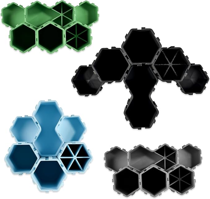 Glassboard Studio Hexaflex Organizer Set - Pen and Pencil Holder for Desk, Versatile Hexagon Design, Adjustable Dividers, 12 Color Options - Desk and Office Organization (Jet Black)
